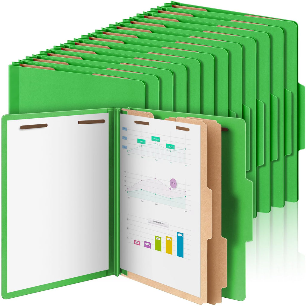 Skyygemm 24 Pcs Classification Folders Letter Size Bulk - 2 Dividers Pressboard File Folder with 3. 5 Inch Expansion, 2 Prongs Fastener, Heavy Duty Office File Organizer for Teacher Medical (Green)
