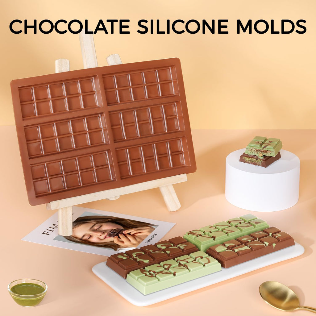 Fimary Chocolate Bar Mold, Non-Stick Dubai Chocolate Molds, Food Grade Silicone Deep Chocolate Bar Mold for Pistachio, Candy- Set of 3