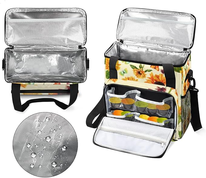 Sunflower Coffee Maker Carring Bag Flower Leaves Travel Storage Tote Bag Compatible with Keurig K-Mini or K-Mini Plus Portable Single Serve Coffee Brewer Case with Pockets for K-cup Pods