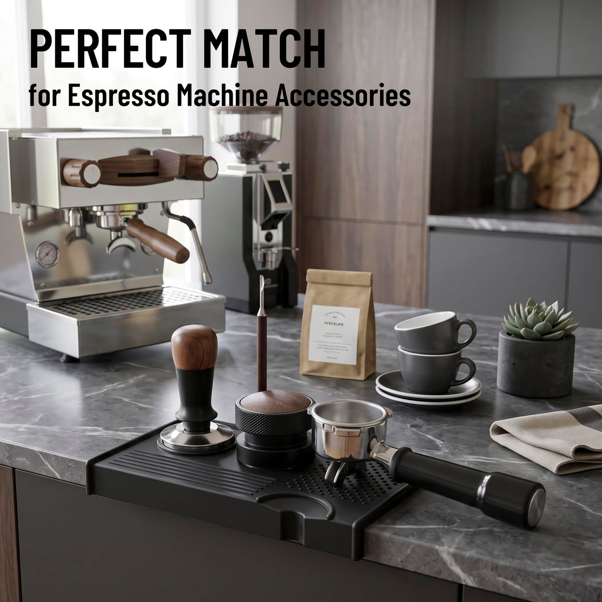 NiRiOLD Espresso Tamping Mat, Coffee Tamper Mat, Food Grade Silicone 10.43″×5.63″ Portafilter Mat for Barista Espresso Machine Acceessories, Waterproof Heat Resistant Tamp Station for counter (Black)