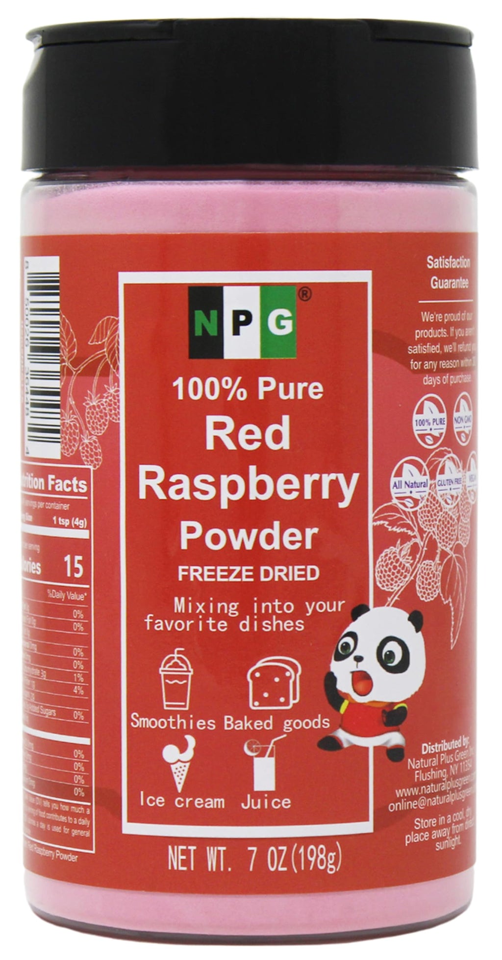 NPG Freeze Dried Red Raspberry Juice Powder 7 oz, Seedless Superfood Powder