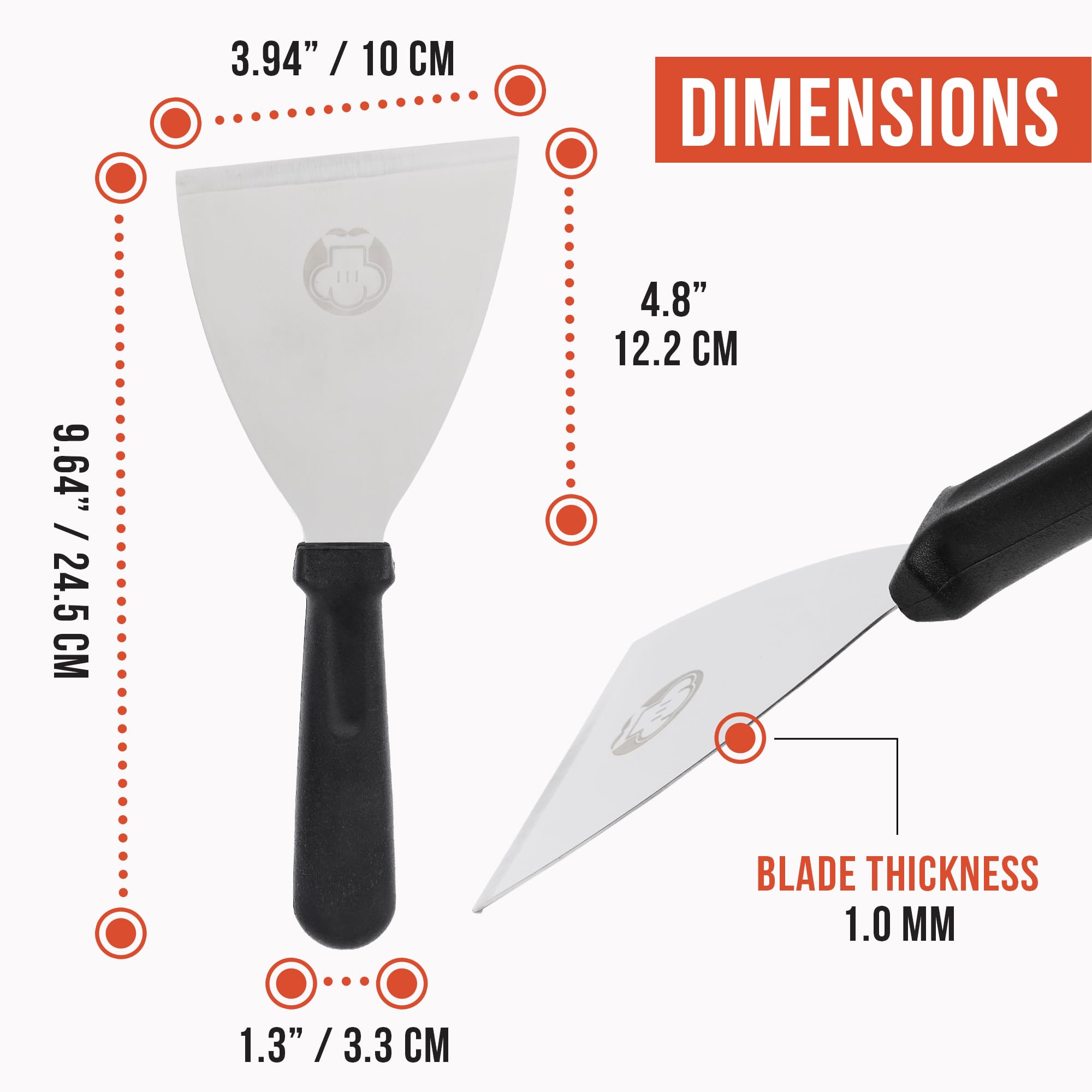 Chef Pomodoro Stainless Steel Bench Scraper, Pizza Dough Cutter, 4 inch