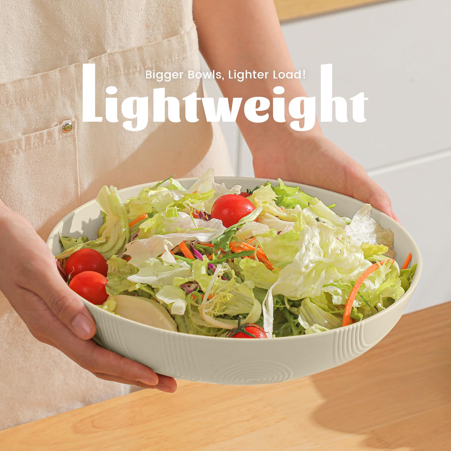 Homienly 65 oz Large Salad Bowls Wheat Straw Big Bowls 10 inch Serving Bowls Wheat Straw Plates Bowl Set of 6 Wide and Shallow Bowl for Kitchen Dishwasher Safe-Beige