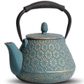 GUANGHEIRON Cast Iron Teapot, 32oz Tea Kettle with Infuser for Stove Top, Sakura Blossom Pattern Japanese Tea Pot for Tea & Coffee Coated with Enameled Interior, Silicone Handle 950ml Blue