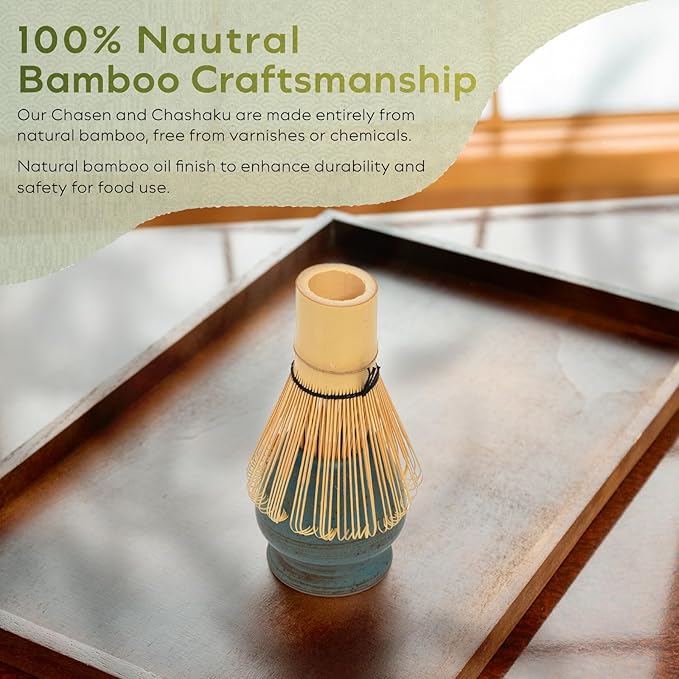 Japanese Matcha Set | Matcha Bowl with Spout | Whisk & Holder | Bamboo Scoop & Stainless Sifter | 5-Piece Traditional Matcha Kit | Designed in Japan |「Rustic Teal」