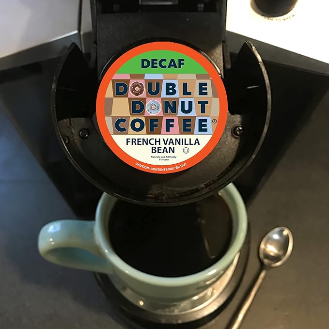 French Vanilla Coffee Medium Roast Flavored Decaf Coffee Pods for Keurig K Cups Makers from Double Donut, 96 Capsules