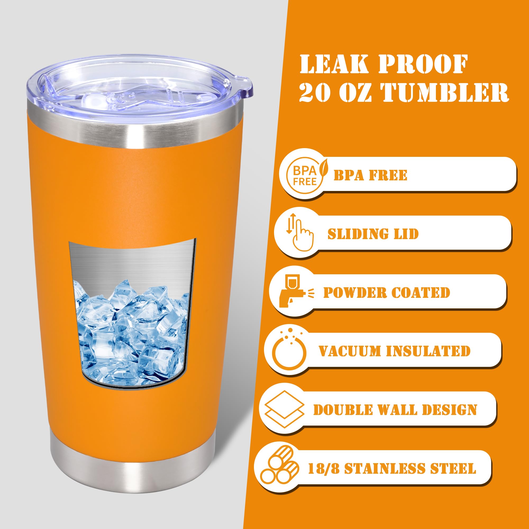 20 oz Tumbler Insulated Tumblers Stainless Steel Coffee Mug,Orange 6PCS