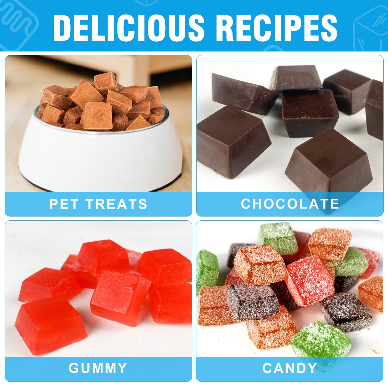 Walfos Square Silicone Molds, Silicone Dog Treat Molds for Baking and Freezing, Non-Stick Food Grade Silicone Baking Molds for Puppy Dog Treats, Chocolate, Candy, Jelly, Mini Ice Cubes, 2 Packs.