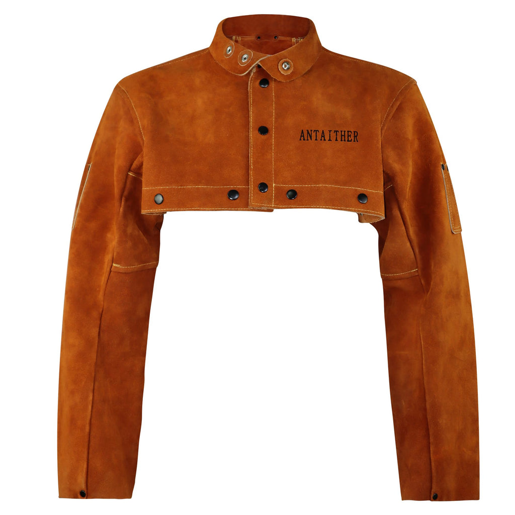 ANTAITHER Leather Welding Cape Sleeve with Apron, Welder Jacket Brown 2X