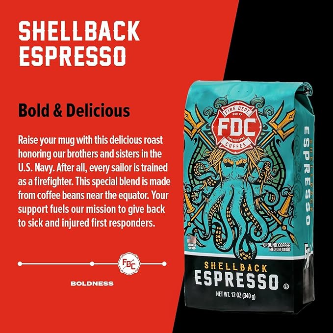 Fire Department Coffee Shellback Espresso Whole Bean Coffee-12oz,Pack of 12