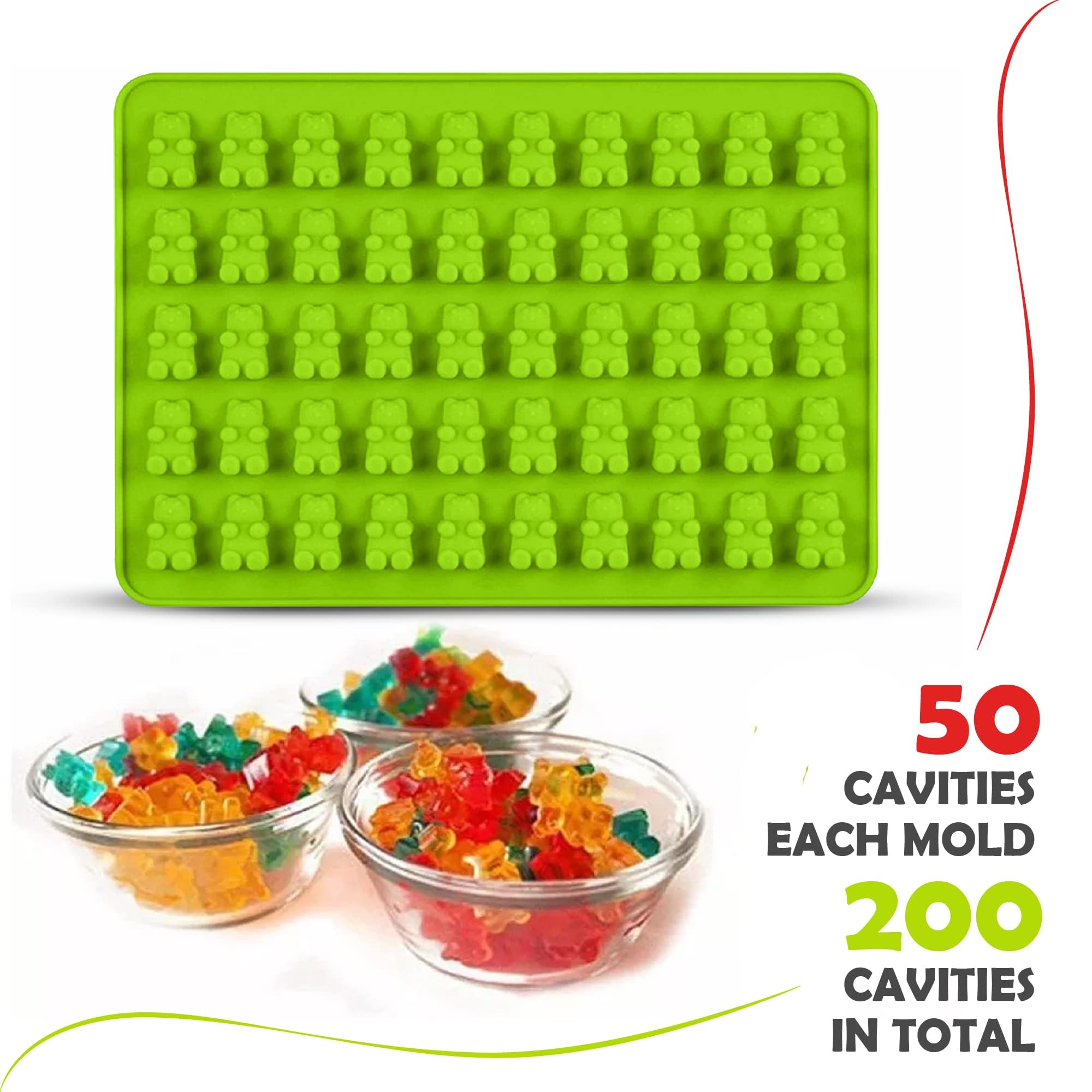 RUGVOMWM Gummy Bear Silicone Candy Molds - Set of 4 Gummy Bear Mold Trays with Dropper, Fun Making Gummy Bears with Non Stick Silicone Candy Molds, Perfect Silicone Molds for Gummy Bear Candy…