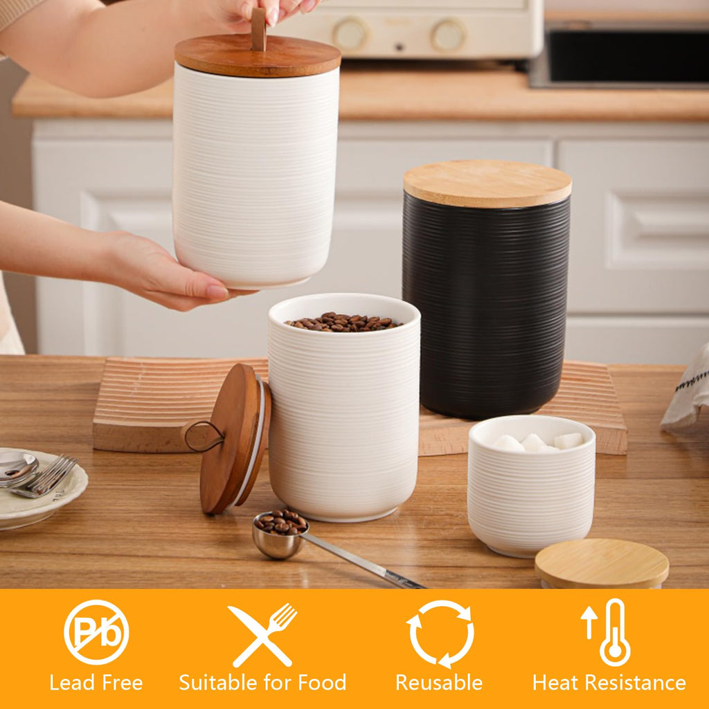 Food Storage Jar Strong Ceramic Canisters with Airtight Wooden Lid 9 oz