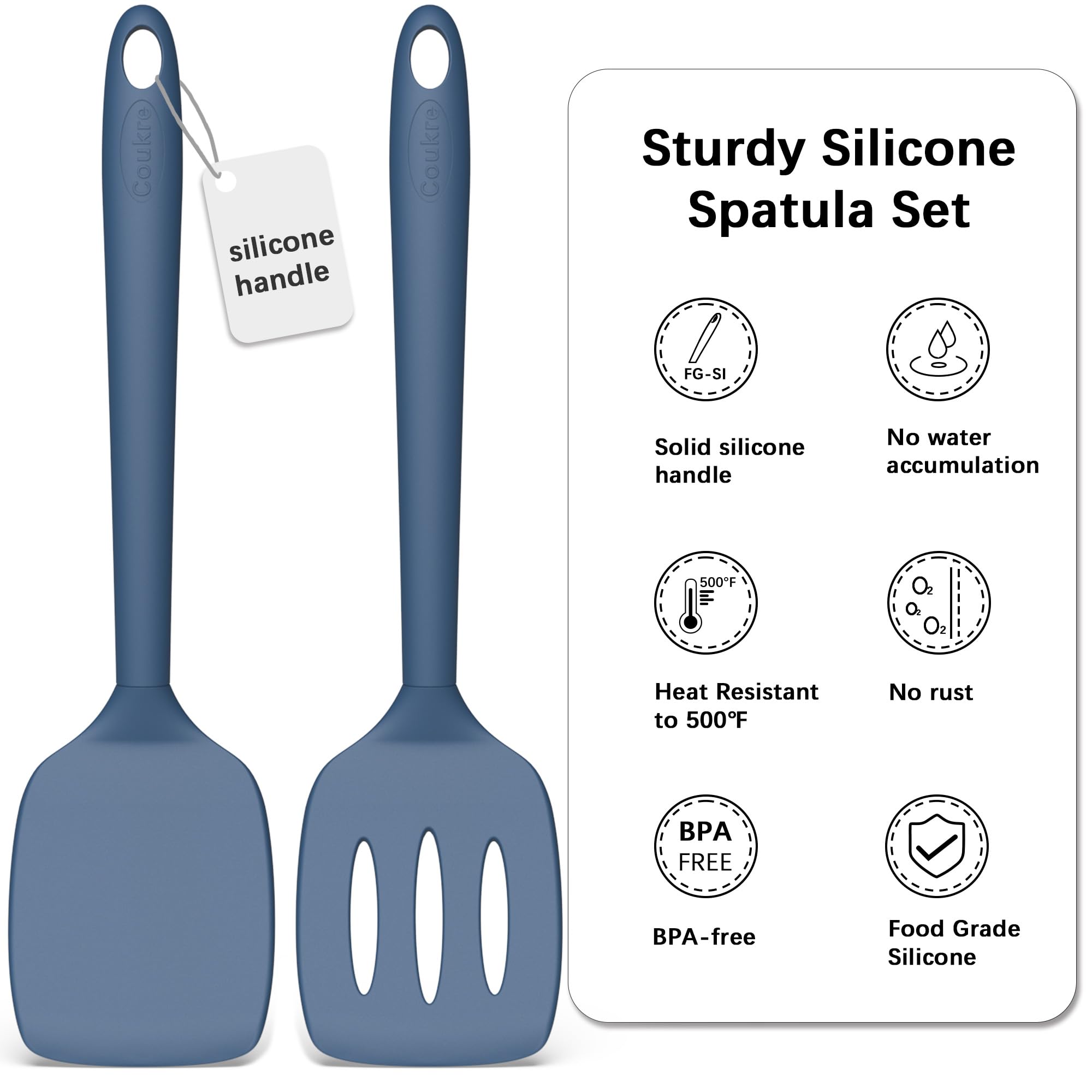 Coukre 2 Pack Silicone Spatula Set,High Heat Resistant, BPA-Free
