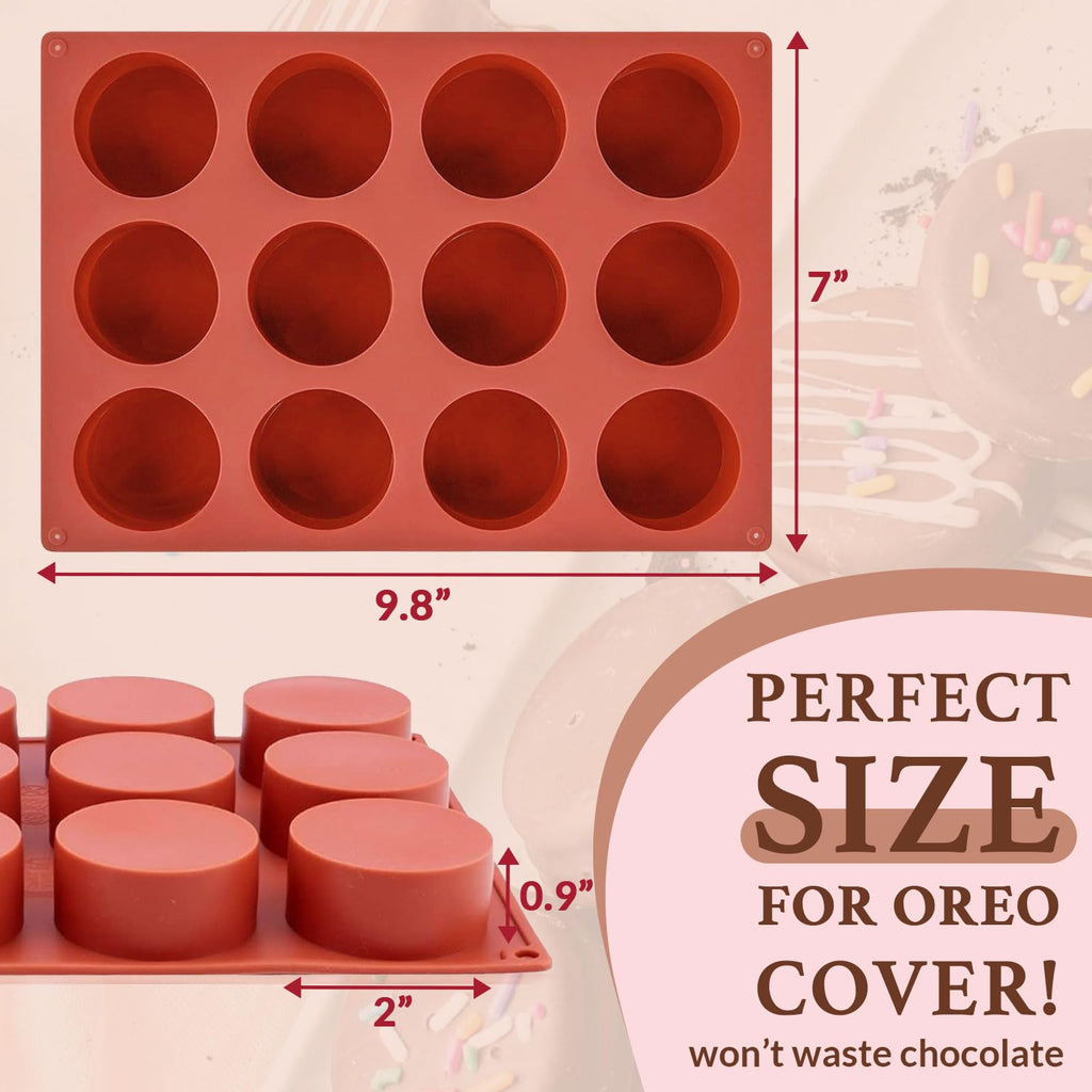 HKNMTT Round Silicone Molds 2 PCS, 12-Cavity 2.1" Cylinder Chocolate Covered Cookie Mold, Food Grade Non-Stick Baking Moulds Compatible Oreos Candy Handmade Soap Pudding Jello Mini Cake Jelly Brownie