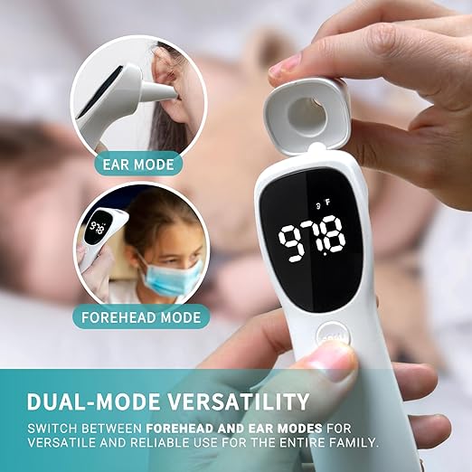 @AL21 Dual Mode Thermometer for Adults, Kids, and Babies – Infrared Digital Forehead and Ear Thermometer No Touch, Fever Alarm, 1-Second Reading, 32 Memory Recall