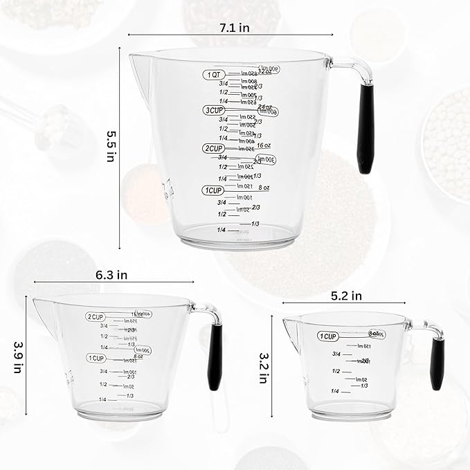 Measuring Cup Set - Clear Plastic Measuring Cups for Liquids Batter Flour Powder - Measuring Cups with Handle & Spout (8/16/32) oz