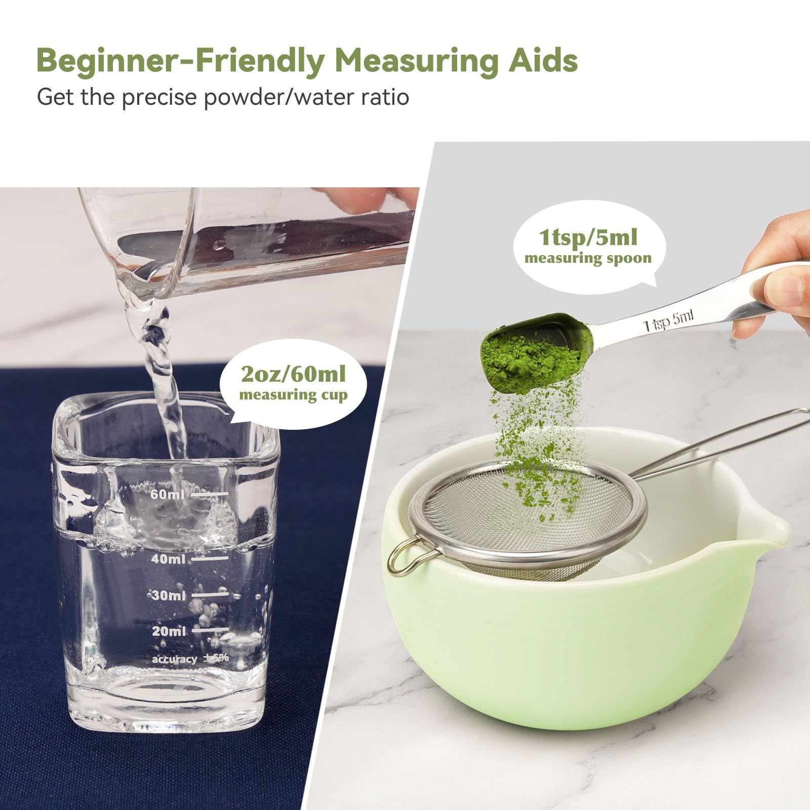 Joiish 10-Pcs Matcha Whisk Set, Matcha Kit with Measuring Spoon/Cup, Green