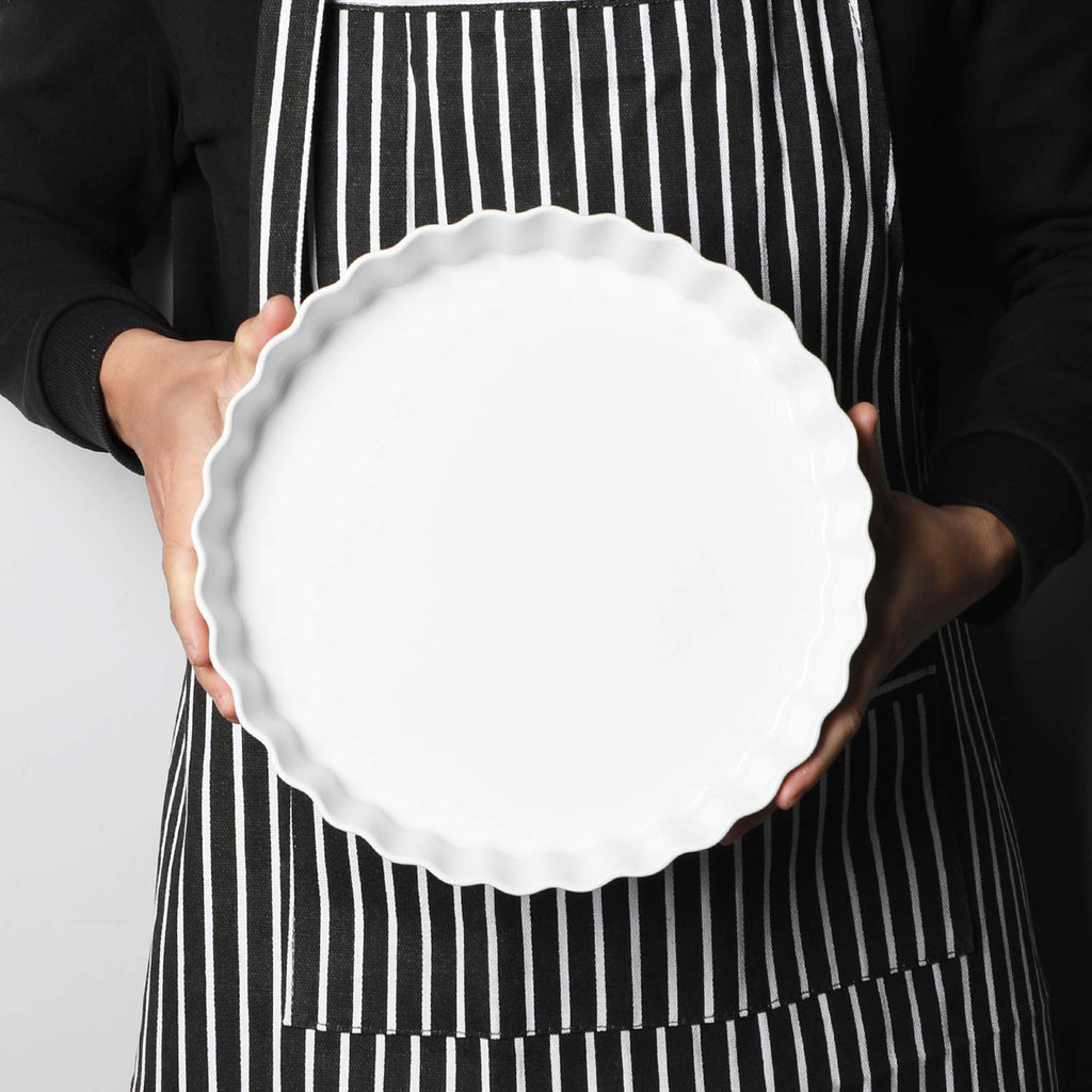 ONTUBE Ceramic Pie Pans, White, 11 Inches