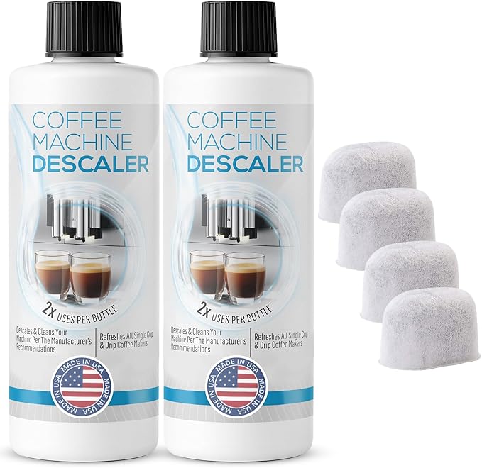 Descaling Solution for Coffee & Espresso Machines - 2 Bottle Pack (4 Uses) - Universally Compatible Descaler Cleaner for Keurig, Breville, Nespresso, Delonghi & All Single Use or Drip Machines