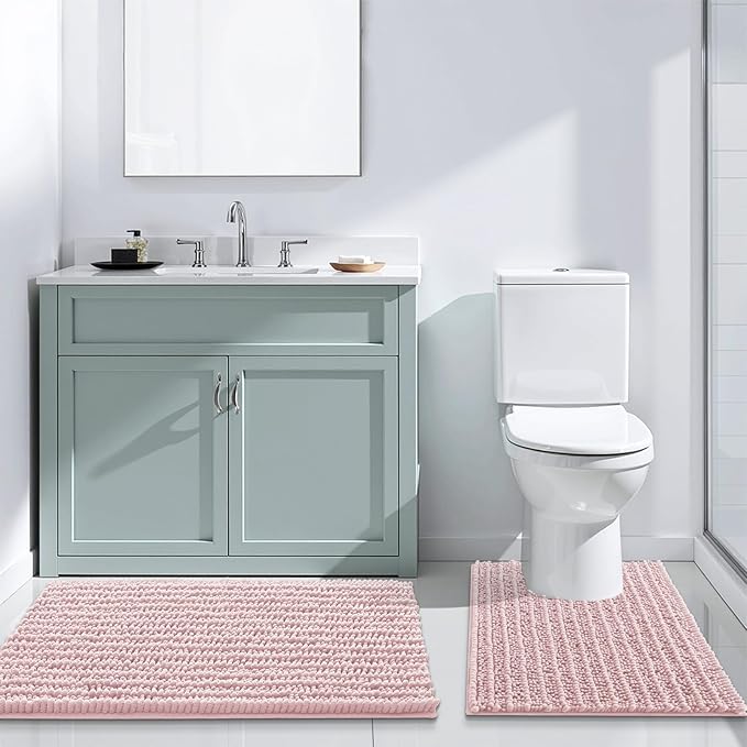 Arotive Luxury Chenille Bathroom Rug Mat, Extra Soft Thick Absorbent Shaggy Bath Rugs, Non-Slip Machine Wash Dry, Plush Bath Mats for Bathroom, Shower and Tub, 34x21, Dirty Pink