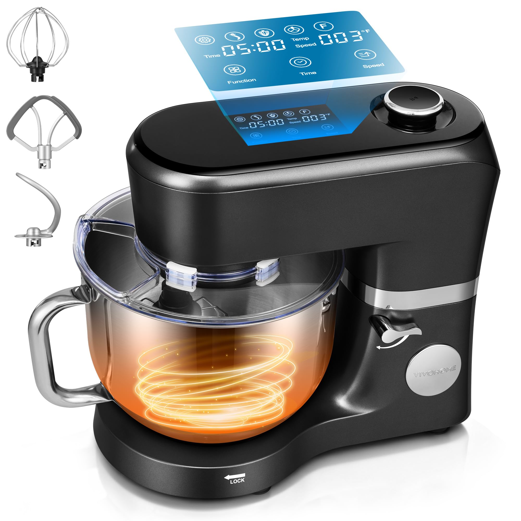 VIVOHOME Stand Mixer with Fermentation, One-Touch Presets Electric Dough Mixer with 6 Qt Bowl, Kitchen Standing Mixer for Baking, Cake with Flex Edge Beater, Bread Hook, Whisk, Black