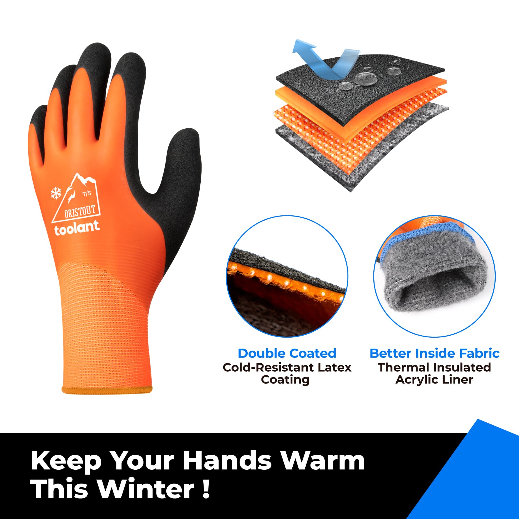 OriStout Waterproof Winter Work Gloves for Men and Women, 6 Pairs, Orange,M