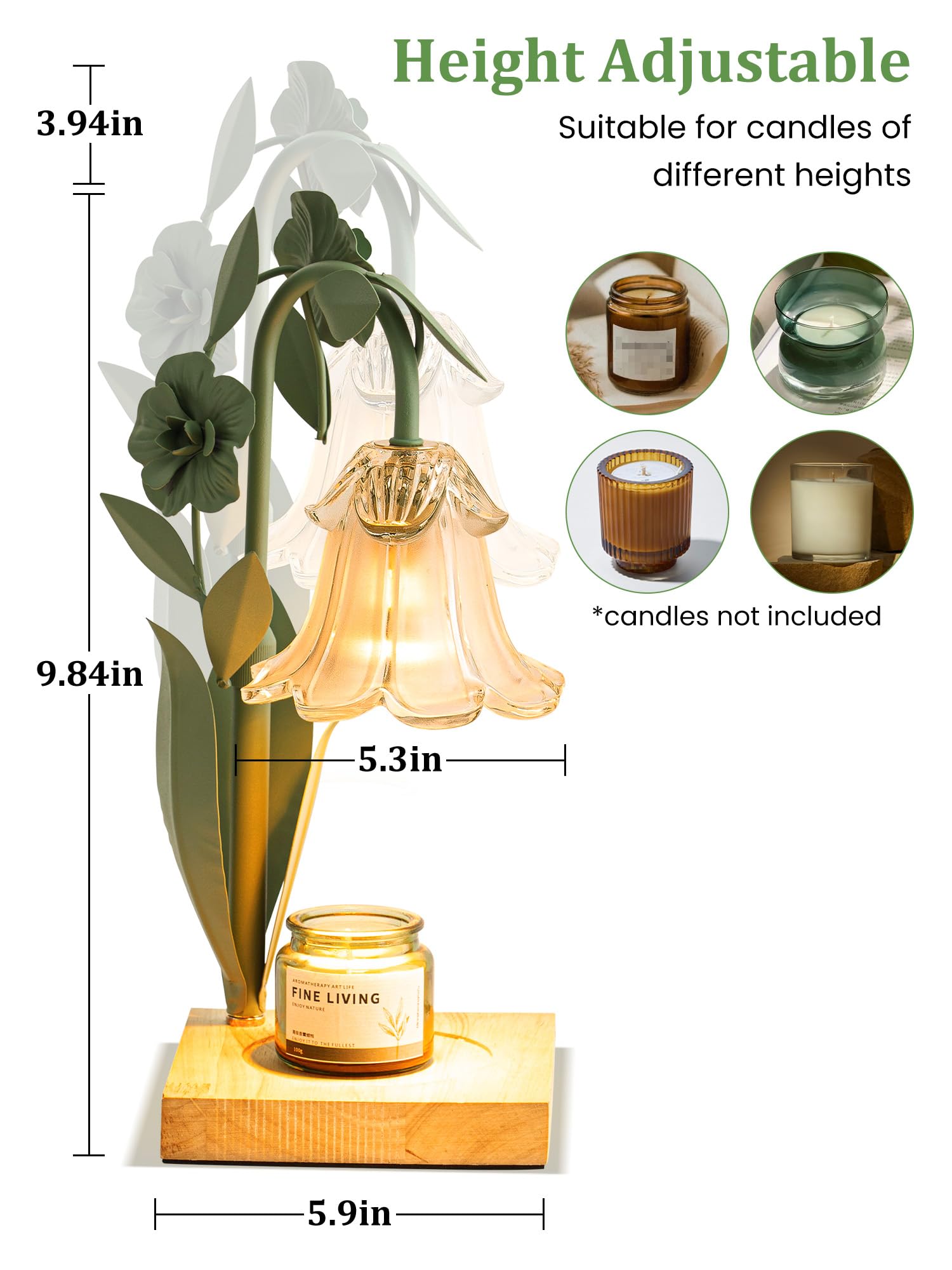 Candle Warmer Lamp with Timer Dimmer, Adjustable Height Flower Candle Lamp Warmer, House Warming Gifts New Home Decor, Mothers Day Birthday Gifts for Women Mom Sister, Wax Melt Warmer for Jar Candles