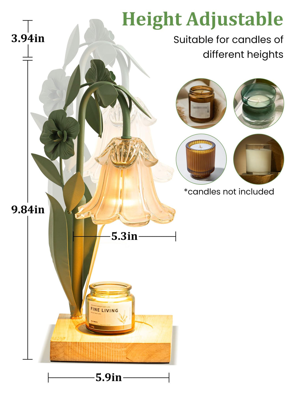 Candle Warmer Lamp with Timer Dimmer, Adjustable Height Flower Candle Lamp Warmer, House Warming Gifts New Home Decor, Mothers Day Birthday Gifts for Women Mom Sister, Wax Melt Warmer for Jar Candles