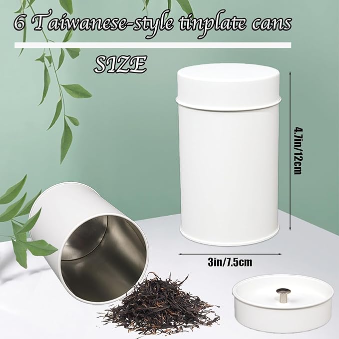 Tea Canister, 6 Pack Tea Tin Loose Leaf Tea Storage Tea Tins For Loose Tea, Tea Storage Loose Leaf Metal Tea Tin Canister For Loose Tea Storage Coffee Sugar Candy Herbs And Spices (White)