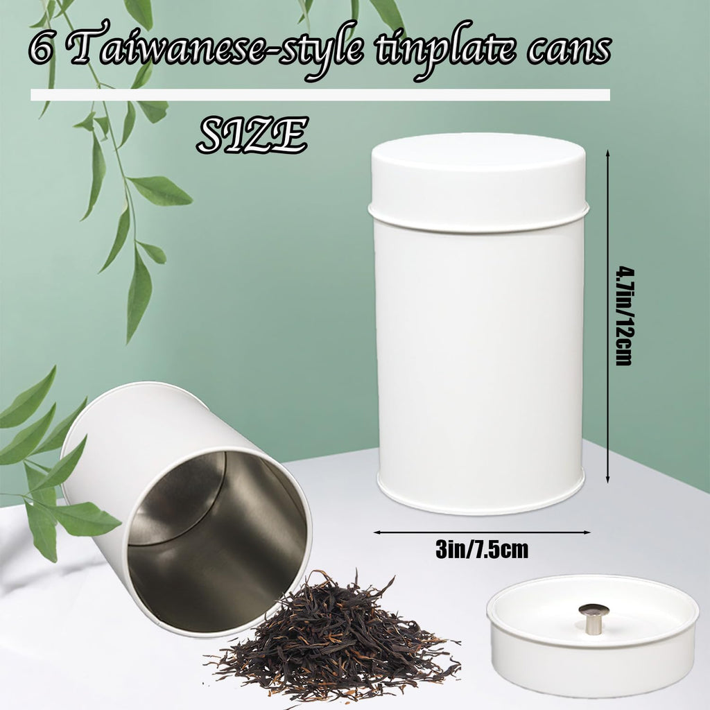 Wuqoioo Tea Canister, 6 Pack Tea Tin Loose Leaf Tea Storage Tea Tins For Loose Tea, Tea Storage Loose Leaf Metal Tea Tin Canister For Loose Tea Storage Coffee Sugar Candy Herbs And Spices (White)