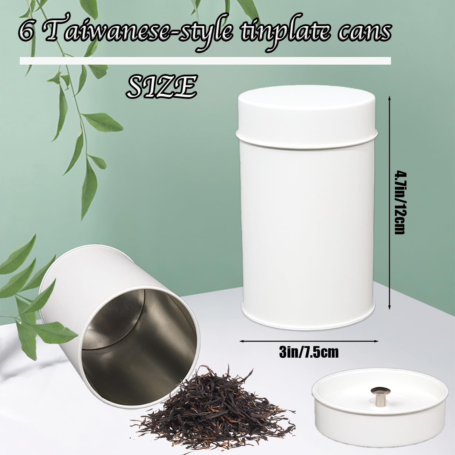 Wuqoioo Tea Canister, 6 Pack Tea Tin Loose Leaf Tea Storage Tea Tins For Loose Tea, Tea Storage Loose Leaf Metal Tea Tin Canister For Loose Tea Storage Coffee Sugar Candy Herbs And Spices (White)
