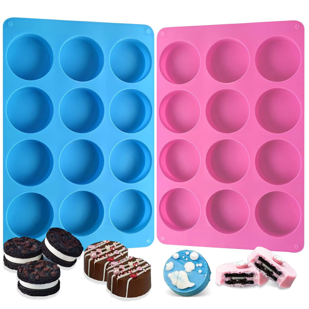 Round Chocolate Cookie Molds,SAGOOITS 12-Cavity Cylinder Chocolate Silicone Molds for Cookies Candy Jelly Mini Cakes and Muffin(2 PCS)