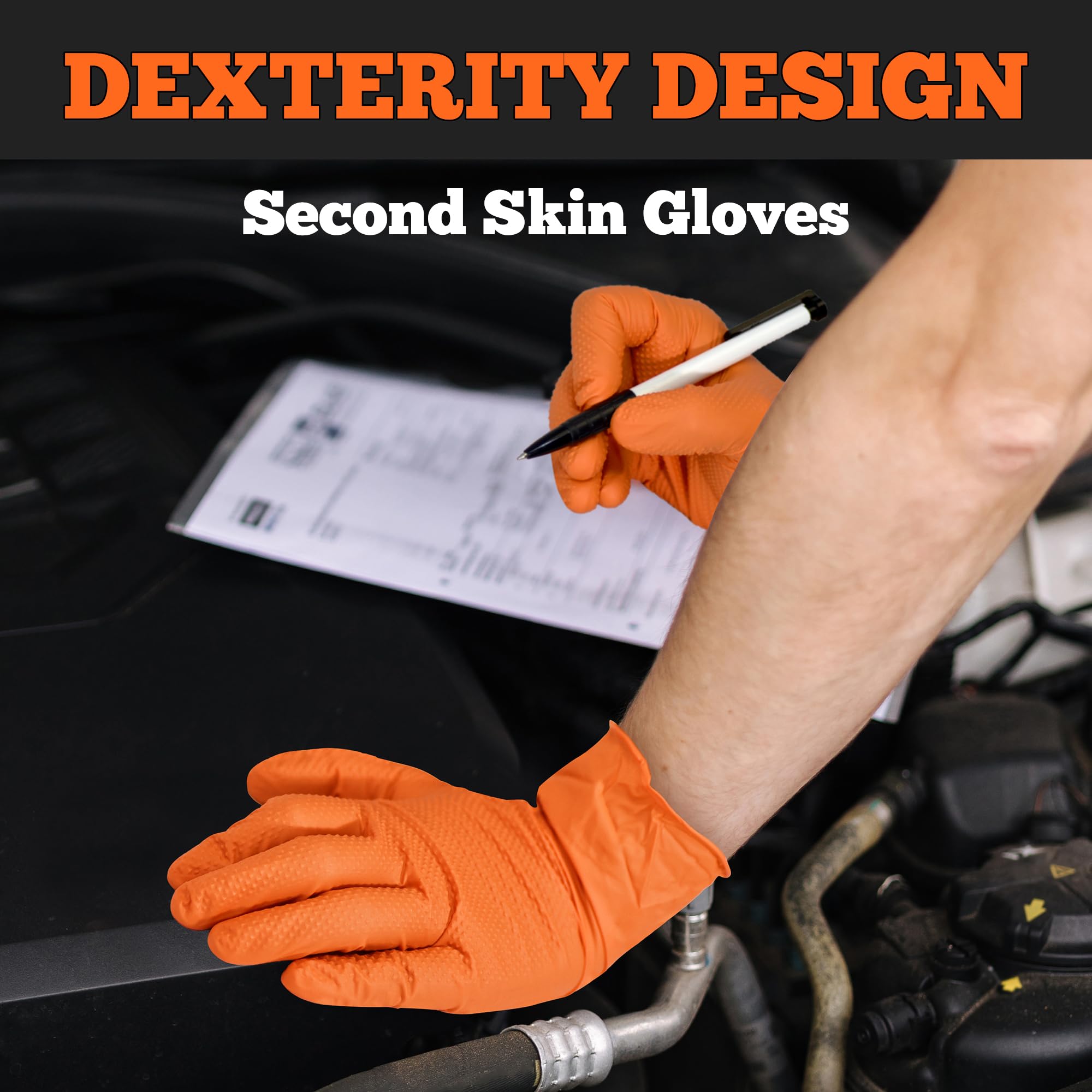 TitanFlex Heavy Duty Orange Nitrile Gloves, 6 Mil, Raised Diamond Texture, Mechanic Disposable Gloves, Latex Free Powder Free