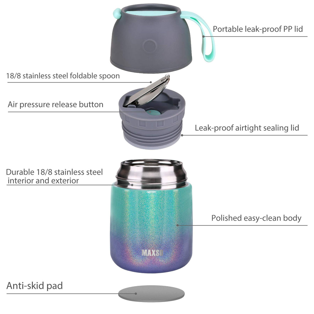 Insulated Thermo Food Jar for Hot & Cold Food for Kids Adult, 17&24 oz Soup Thermal Hot Food Containers for Lunch, Triple Layer Insulation Stainless Steel Food Jar with Spoon(2 Pack Rainbow)
