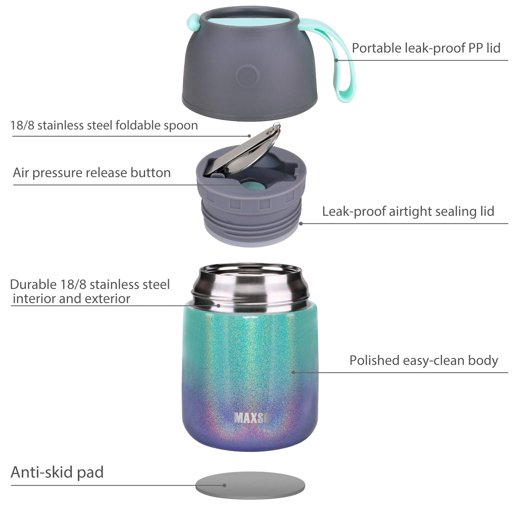 Insulated Thermo Food Jar for Hot & Cold Food for Kids Adult, 17&24 oz Soup Thermal Hot Food Containers for Lunch, Triple Layer Insulation Stainless Steel Food Jar with Spoon(2 Pack Rainbow)