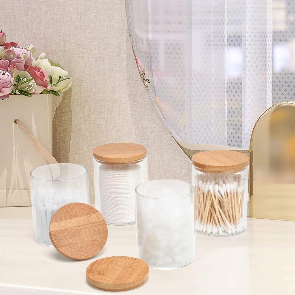 BKYFPQ 4 Pack Glass Qtip Holder Dispenser for Cotton Ball,Swab,Pads,Floss