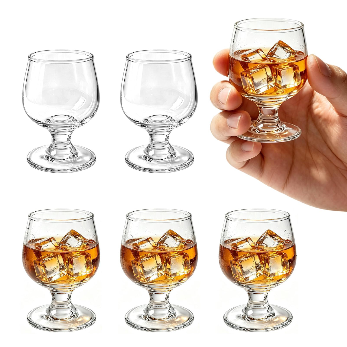 Valeways Shot Glasses, 5oz Glass Set of 6/Clear Glasses/Cute Glasses/Perfect for Tasting Brandy/Glass Snifters, 6 Count (Pack of 1)