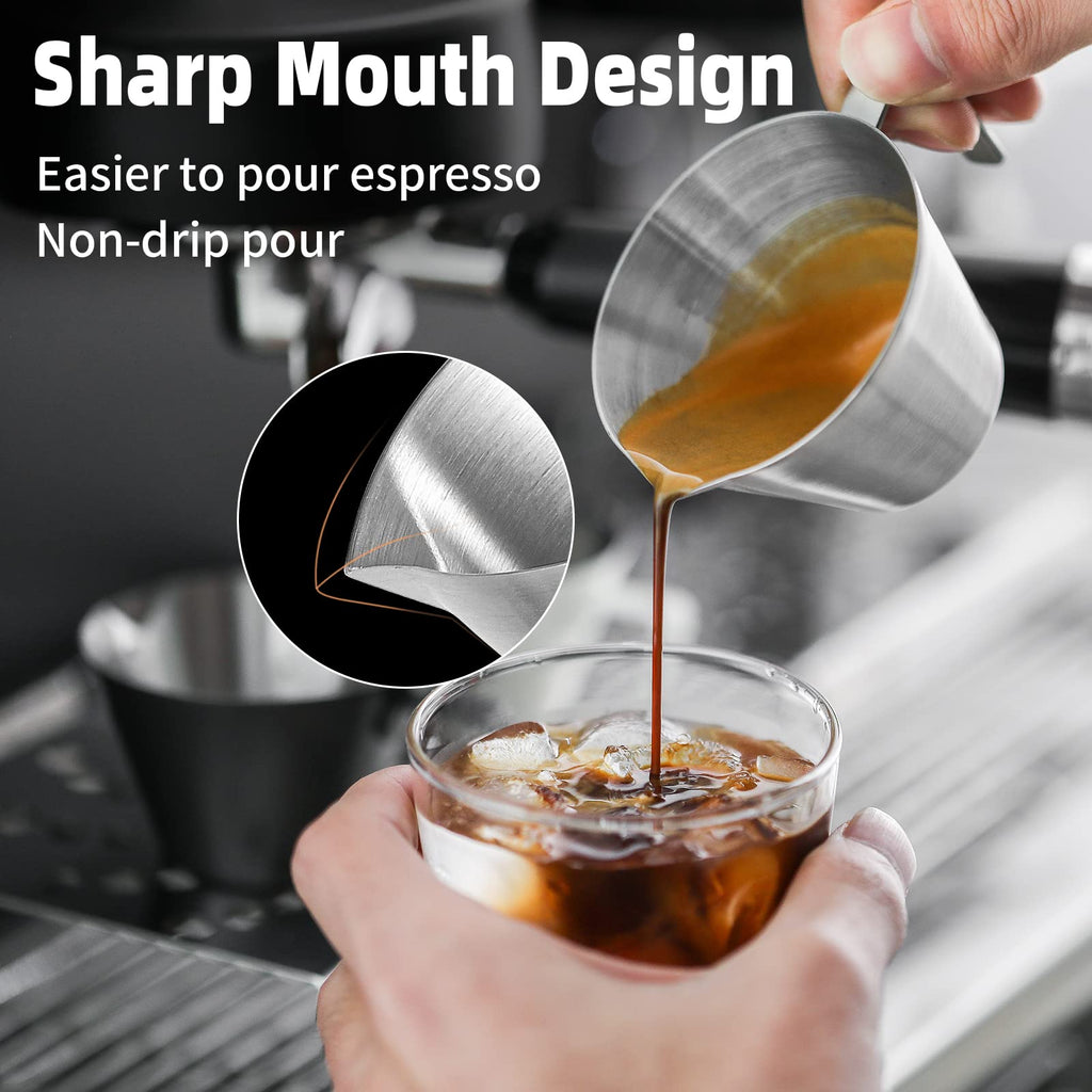 MHW-3BOMBER Espresso Measuring Cup Espresso Shot Cup 2oz Stainless Steel Pouring Cup for Tomato Sauce|Steak Sauce|Desserts|Beverages| (Matte Glossy) G5140