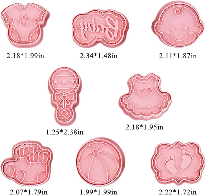 8 Pcs Cute Baby Shower Cookie Cutters for Baking Plastic Cookie Stamps Newborn Party Biscuit Mould Set DIY Fondant Biscuit Stamps Kitchen Tools(L8)