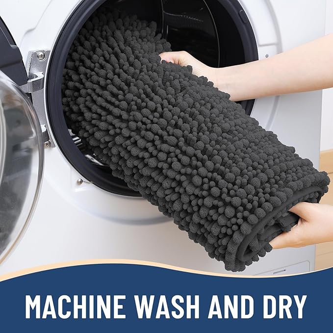 Arotive Luxury Chenille Bathroom Rug Mat, Extra Soft Thick Absorbent Shaggy Bath Rugs, Non-Slip Machine Wash Dry, Plush Bath Mats for Bathroom, Shower and Tub, 30x20, Dark Grey