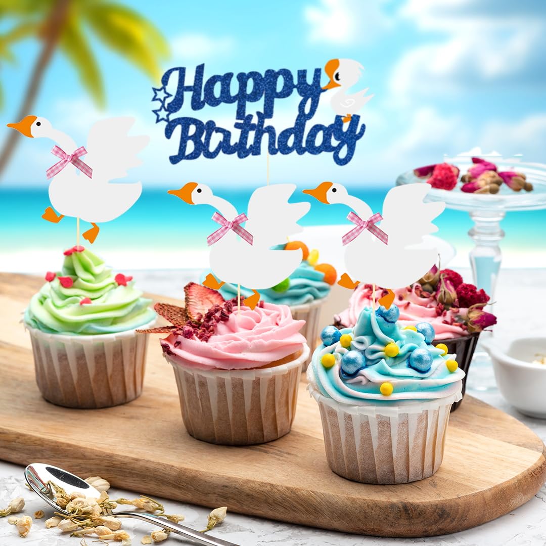 12PCS Silly Goose Cupcake Toppers, Funny Goose Birthday Decorations Silly Goose Baby Shower Theme Decorations Party Supplies for Baby Boy Girls Birthday Party Supplies