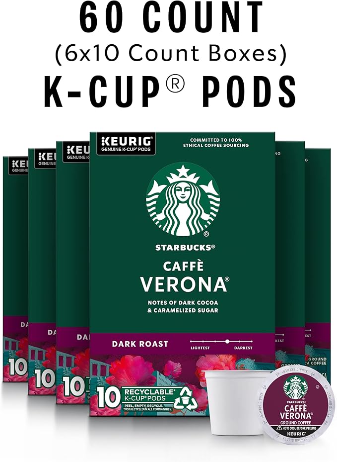 Starbucks K-Cup Coffee Pods, Dark Roast Coffee, Caffè Verona, 100% Arabica, 6 boxes (60 pods total)