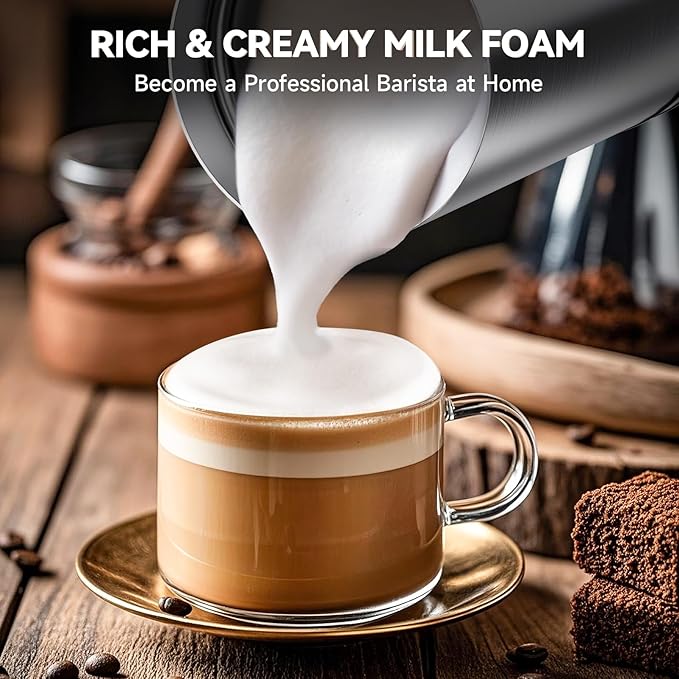 8-IN-1 Milk Frother and Steamer, 21oz/600ml Split Stainless Steel Automatic Hot and Cold Foam Maker and Milk Steamer for Latte, Cappuccino, Macchiato, Hot Chocolate, Hot Milk
