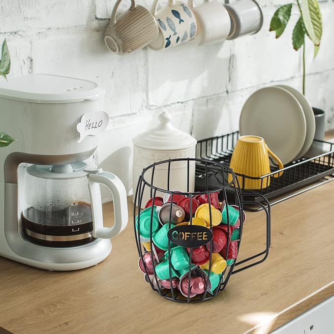MOLIGOU Coffee Pod Basket, Black, Round, Modern, Rustic, Country-Chic, K Cup Storage, Organizer, Decor, Kitchen Counter, Coffee Bar