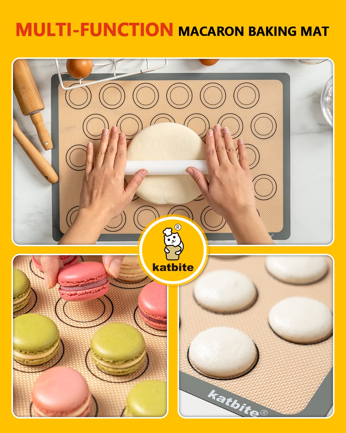 Katbite Macaron Silicone Baking Mat Set of 2 Grey