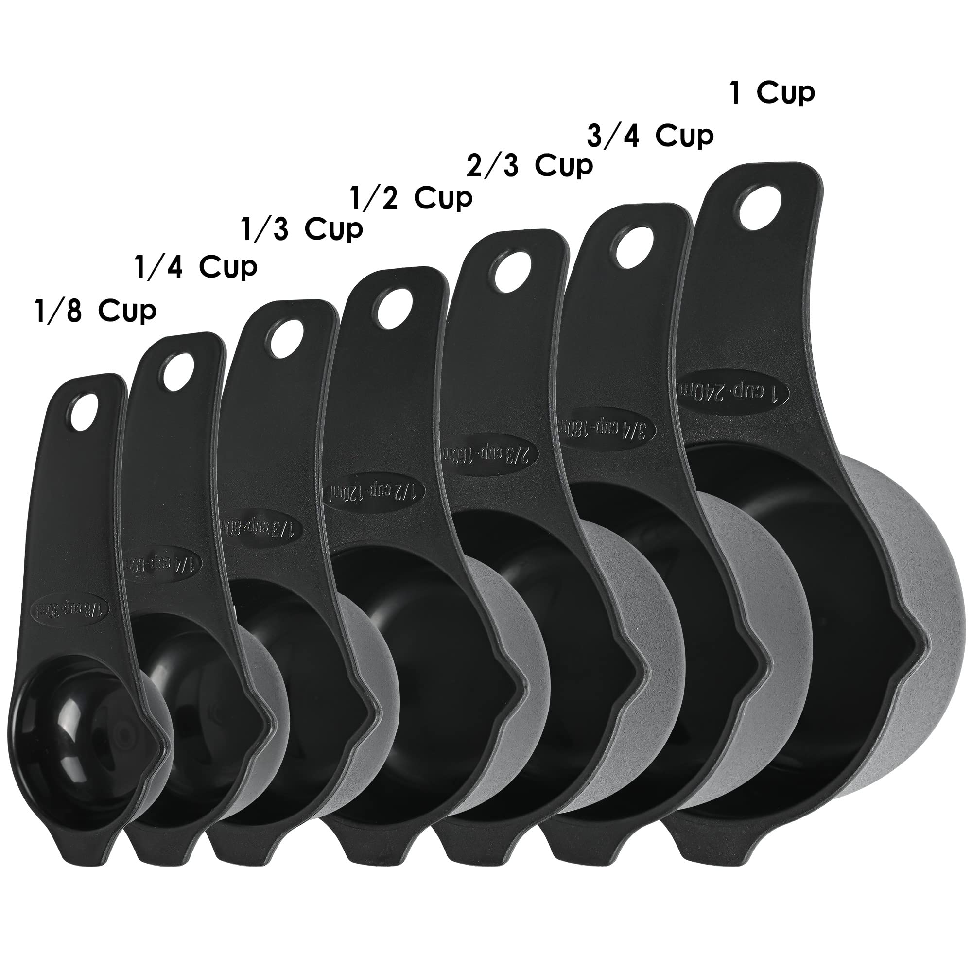Kalsreui Measuring Cups and Spoons Set 15, 7 Plastic Measuring Cup Spoon Set, 7 Spice Long Handle Measuring Spoons with 1 Leveler for Kitchen and Baking, Dry Metric Measure Cups & Spoons Black