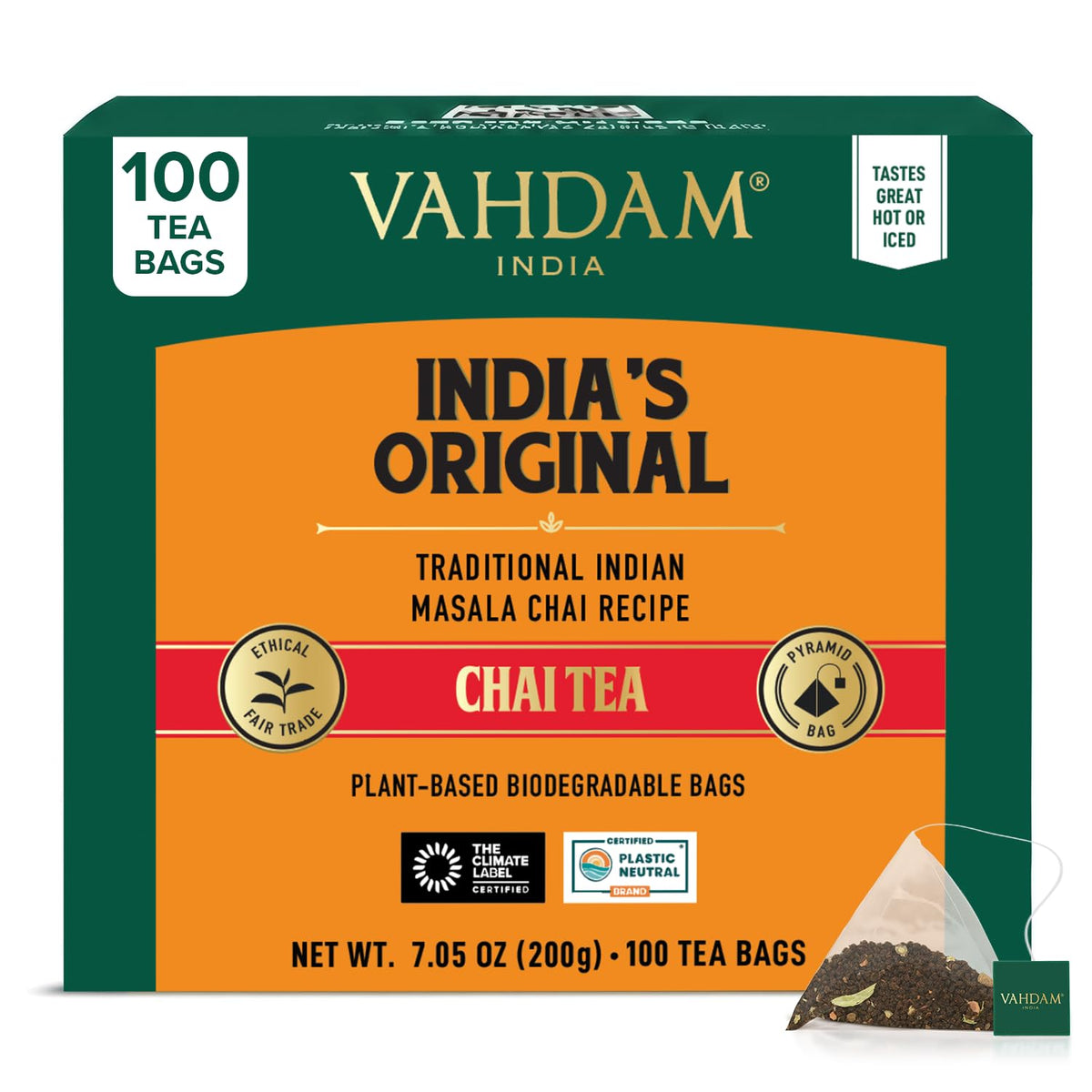 VAHDAM, Jasmine Green Tea Bags (100 Count) Med Caffeine, Non GMO | High Grown Green Tea Blended w/Pure Jasmine Flowers | Resealable Ziplock Pouch