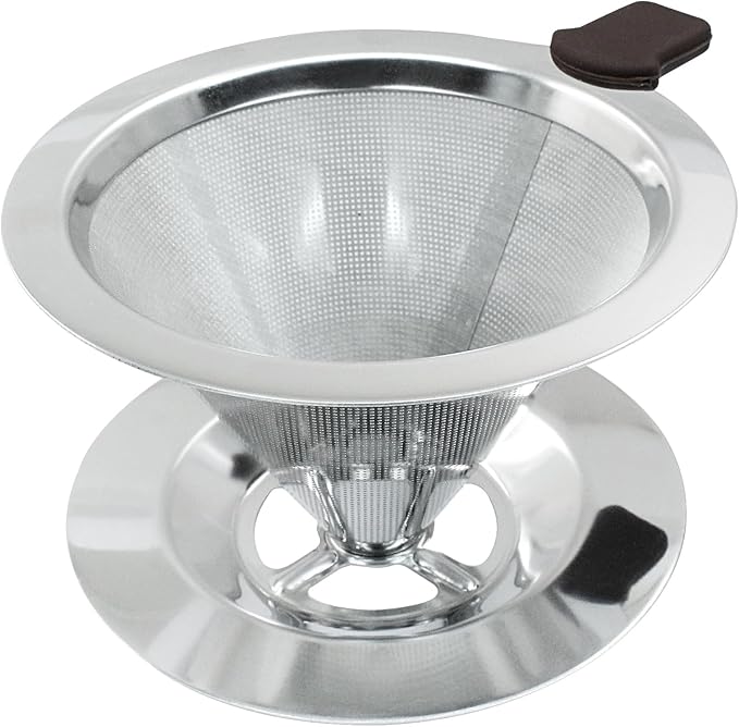 Waziaqoc Pour Over Coffee Dripper, Reusable Paperless Coffee Filter for 1-2 Cups, Stainless Steel Drip Cone Brew Coffee Strainer,Upgraded Double Micro Mesh Filter with Cup Stand