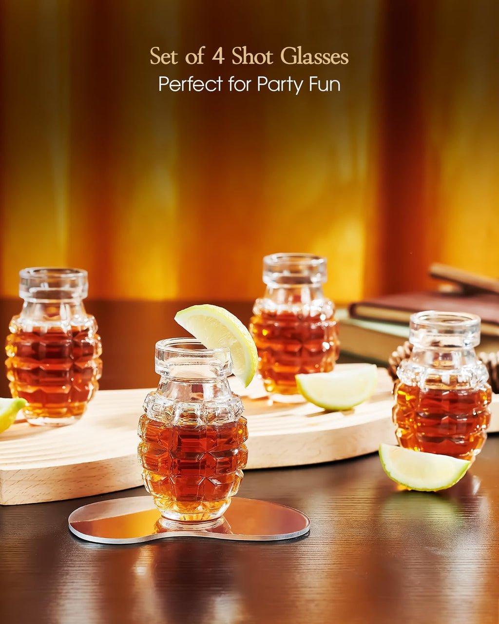 Kollea Grenade Shaped Shot Glass Set, 4 Pcs 3.7 Oz Heavy-Base Cups