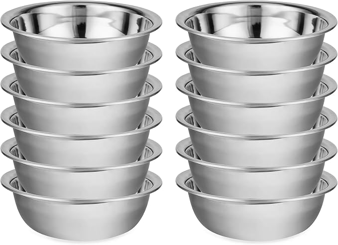 12 Pack 11.8 x 4 Inch Stainless Steel Mixing Bowls for Bulk Food Prep with Nesting Design for Hotel Restaurant and Home Kitchen Cooking in Silver